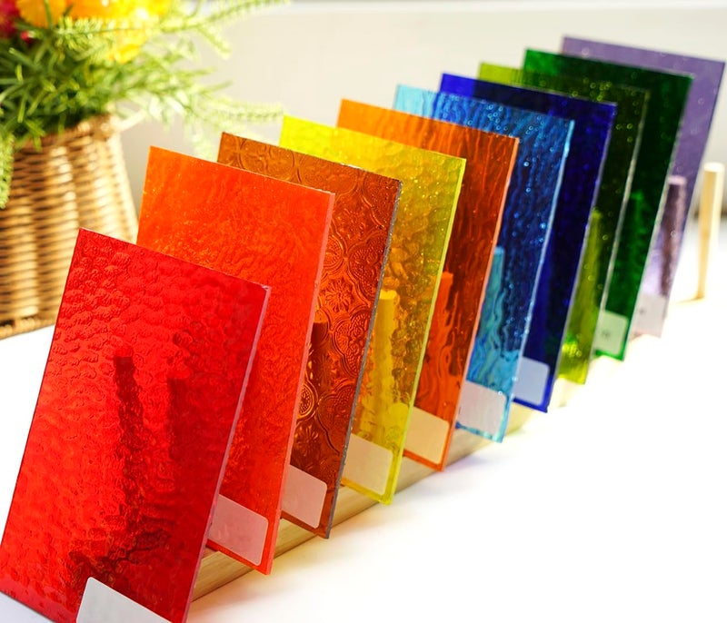 Lanyani 10 Sheets Bright Variety Transparent Textured Stained Glass Sheets Pack, 4 x 6 inch Large Cathedral Glass Mosaic Tiles for Crafts, Mixed Color - Image 2